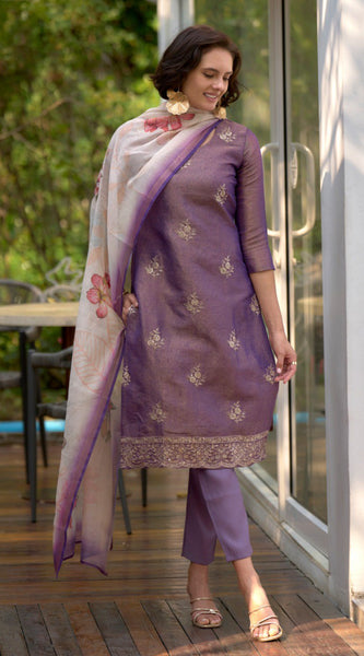 Floral Embroidered Tissue Silk Dresses