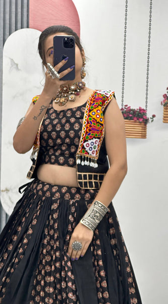 Ajrakh Print Cotton Lehenga With Jacket