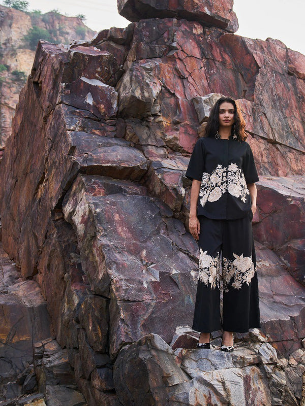 Embroidery Black Khadi Co-ord Sets