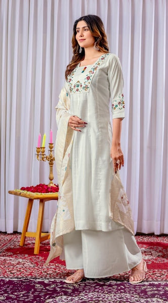 Mango Silk Embroidered Kurti Set Dresses