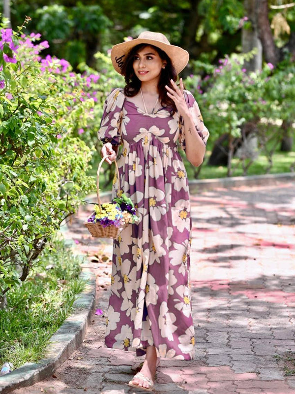 Lavender Blossom Floral Maxi Gown