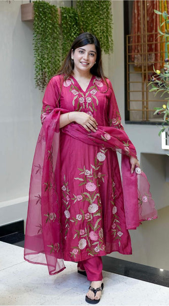 Chanderi Silk Embroidered Dresses