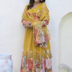 Embroidery Sequence Work With Digital Print With Lace Border Lehenga