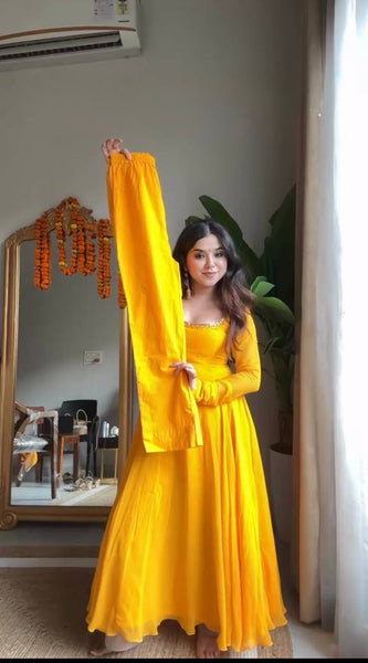 Handwork Haldi Anarkali Lehenga Set