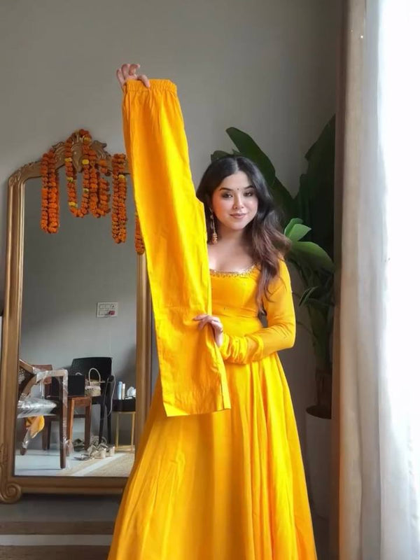 Handwork Haldi Anarkali Lehenga Set