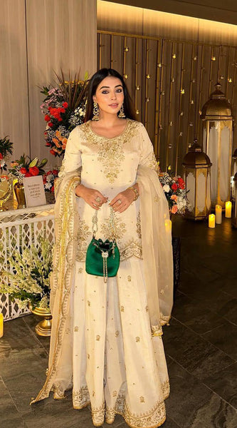 Premium Chinnon Silk Embroidered Indo Western