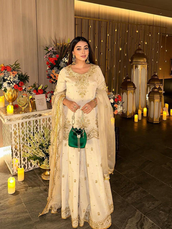 Premium Chinnon Silk Embroidered Indo Western