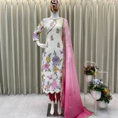 Embroidered Chinon Boat Neck Dresses