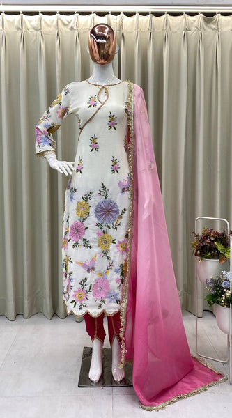 Embroidered Chinon Boat Neck Dresses