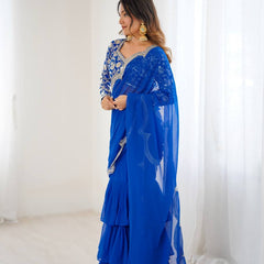 Party Wear Embroidered Ruffle Saree