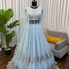 Faux Georgette Embroidered 3‑Piece Lehenga