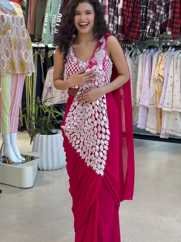 Embroidered Faux Georgette Saree