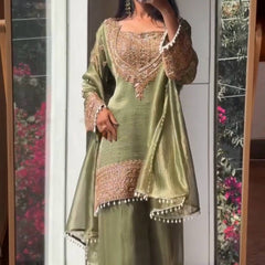 Wedding Wear Crunchy Embroidery Suit Indo Western