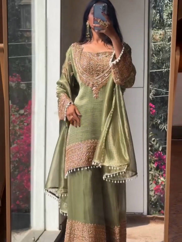 Wedding Wear Crunchy Embroidery Suit Indo Western