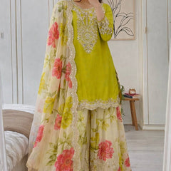 Heavy Embroidery Chinon Palazzo Indo Western