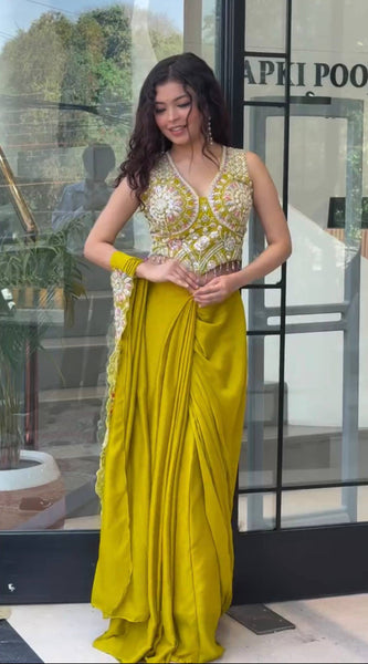 Ready-to-Wear Faux Georgette Drape Saree with Embroidered Blouse