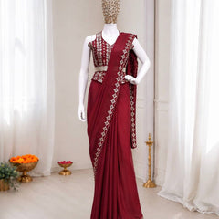 Luxury Ready-to-Wear Heavy Crepe Silk Saree with Embroidery & Golden Foil Work