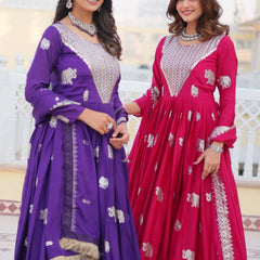 Elephant Motif Flared Lehenga