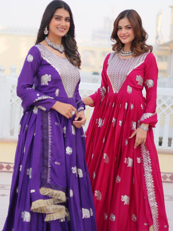Elephant Motif Flared Lehenga