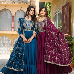 Embroidered Silk Dupatta Ensemble Lehenga