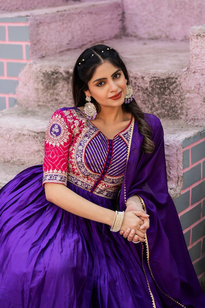 Beautiful chinon bandhrej Heavy Sequence Embroidery Work Lehenga
