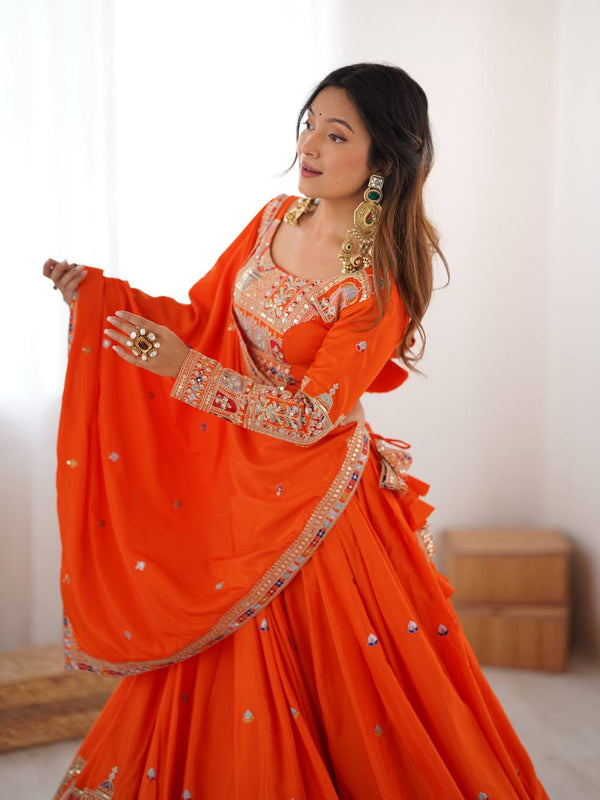 Embroidered Sequinned Semi-Stitched Lehenga