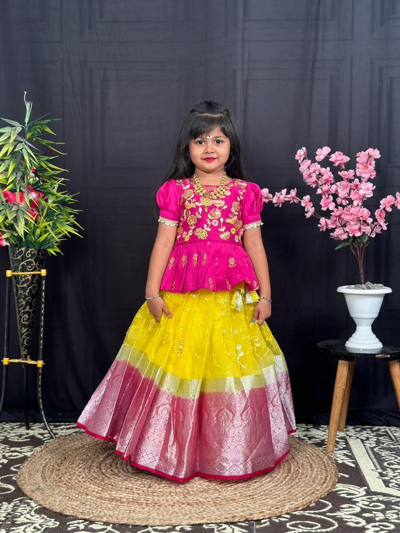 Festive Elegance – Kids Ethnic Lehenga Choli in Pink & Yellow