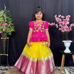 Festive Elegance – Kids Ethnic Lehenga Choli in Pink & Yellow
