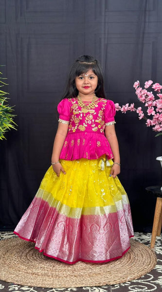 Festive Elegance – Kids Ethnic Lehenga Choli in Pink & Yellow
