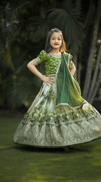 Kids Lehenga Choli in Pure Silk With Zari Weaving Work (Green)