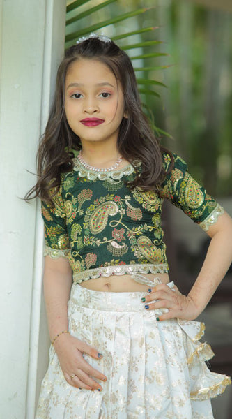 Exclusive Kids Lehenga Choli With Zari Weaving Work(Green)