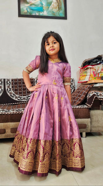 Kids Lehenga Choli for Girls Cotton Silk Dress (Pink)