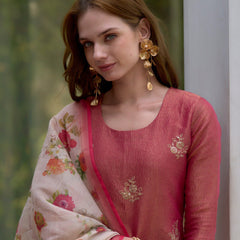 Floral Embroidered Tissue Silk Dresses