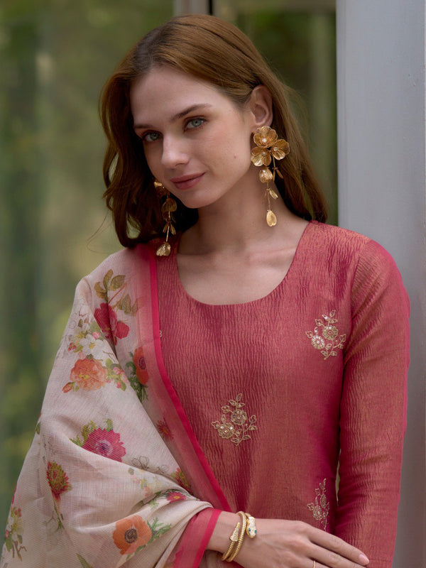 Floral Embroidered Tissue Silk Dresses