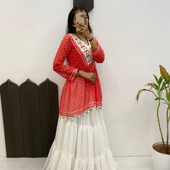 Mirror Work Georgette Indo Western