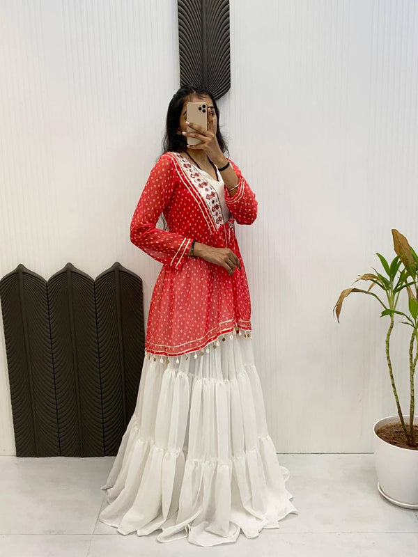 Mirror Work Georgette Indo Western