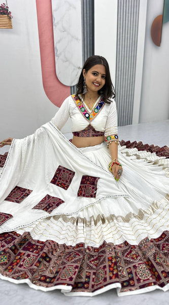 Pure Cotton Mirror Work Lehenga