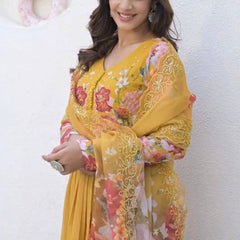 Embroidery Sequence Work With Digital Print With Lace Border Lehenga