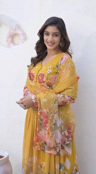 Embroidery Sequence Work With Digital Print With Lace Border Lehenga