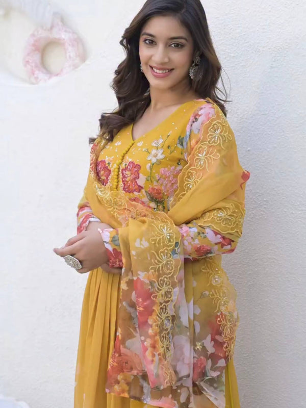 Embroidery Sequence Work With Digital Print With Lace Border Lehenga