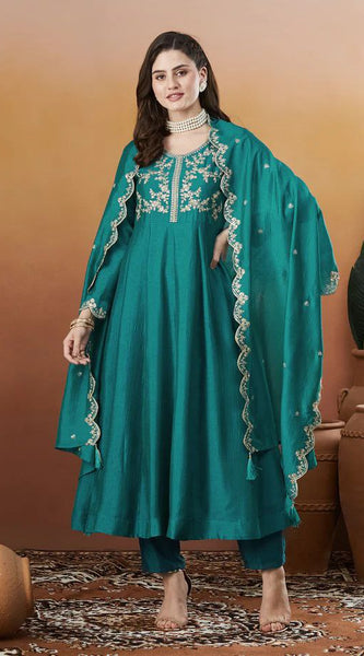 Embroidered Vichitra Silk Dresses