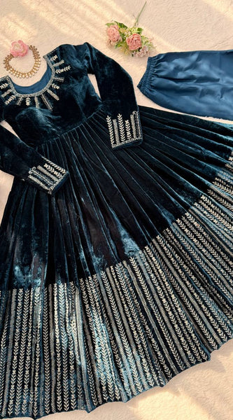 Velvet Sequins Anarkali  Lehenga