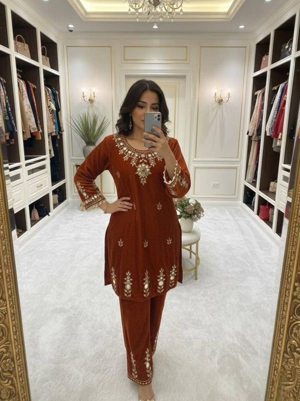 Velvet Embroidery Mirror Work Co-Ord Sets