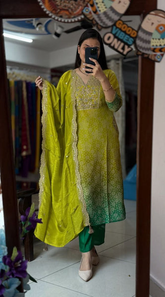 Russian Silk Kurti Pant Dupatta Dresses