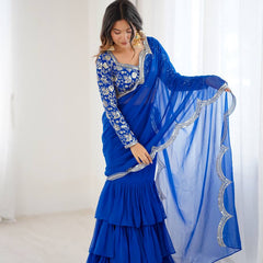 Party Wear Embroidered Ruffle Saree