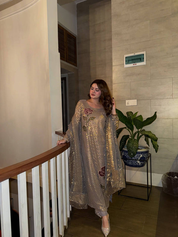 Twill Sequins Kurti, Dupatta & Pent Dresses