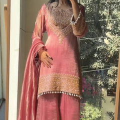 Wedding Wear Crunchy Embroidery Suit Indo Western