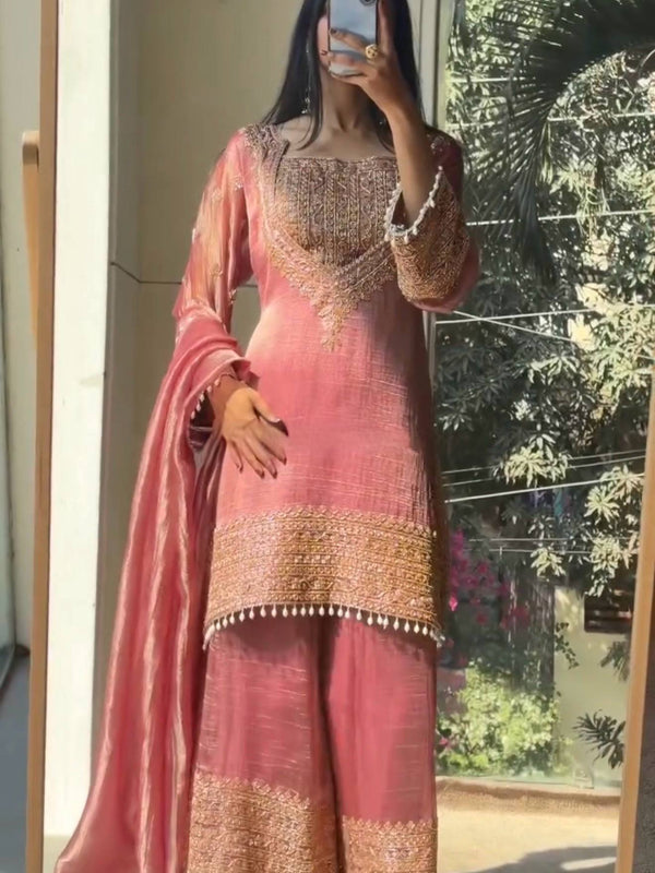 Wedding Wear Crunchy Embroidery Suit Indo Western