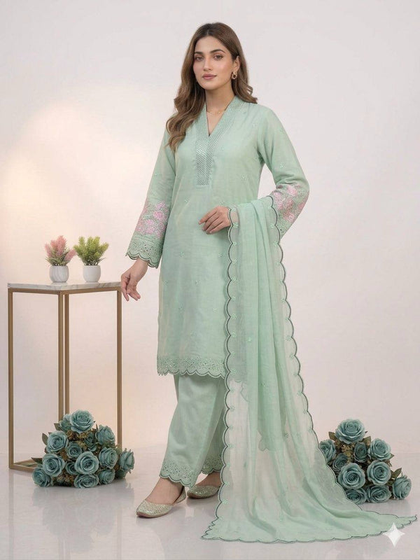 Designer Mal Chanderi Sequence Embroidered Kurta Palazzo Set With Organza Dupatta