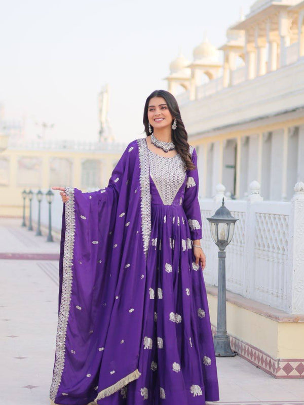 Elephant Motif Flared Lehenga